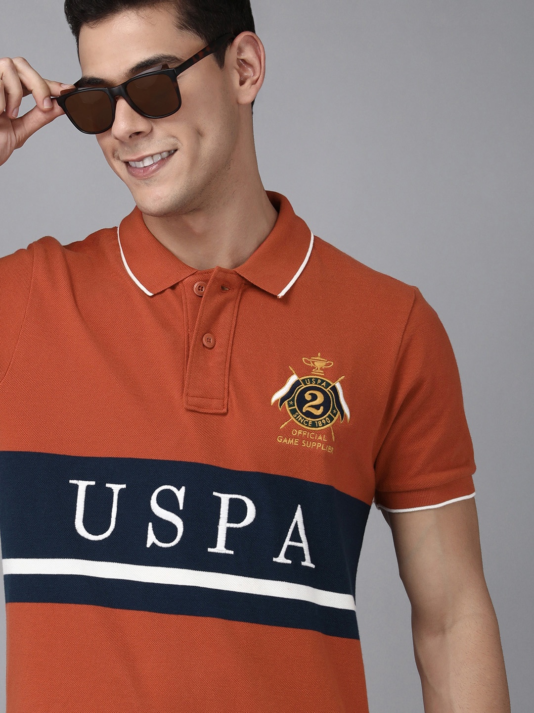 

U S Polo Assn Men Red & Blue Printed Slim Fit T-shirt