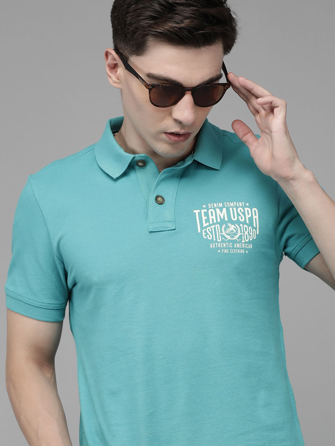 

U.S. Polo Assn. Denim Co. Men Green Typography Printed Pure Cotton Polo Collar T-shirt