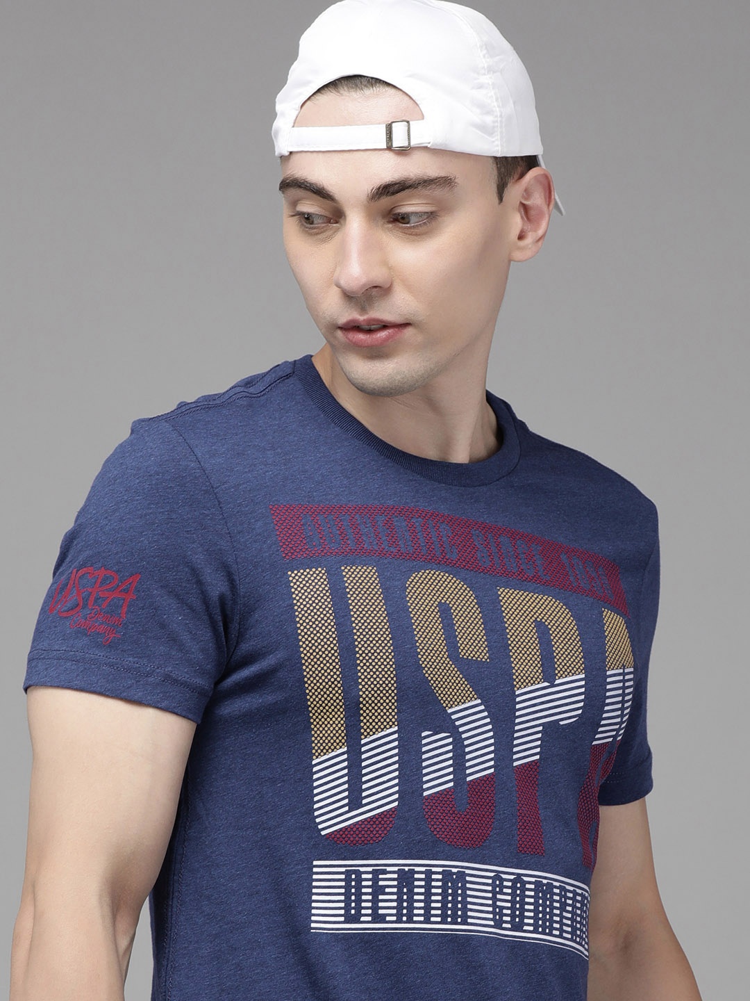 

U.S. Polo Assn. Denim Co. Men Navy Blue Typography Printed Pure Cotton T-shirt