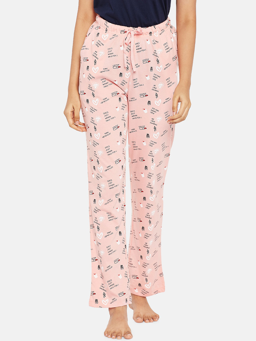 

Dreamz by Pantaloons Women Peach-Coloured Printed Lounge Pant