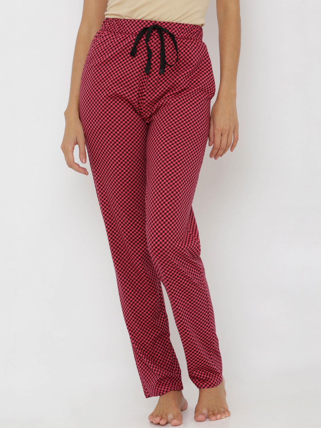 

Candour London Women Pink & Black Printed Pure Cotton Lounge Pants