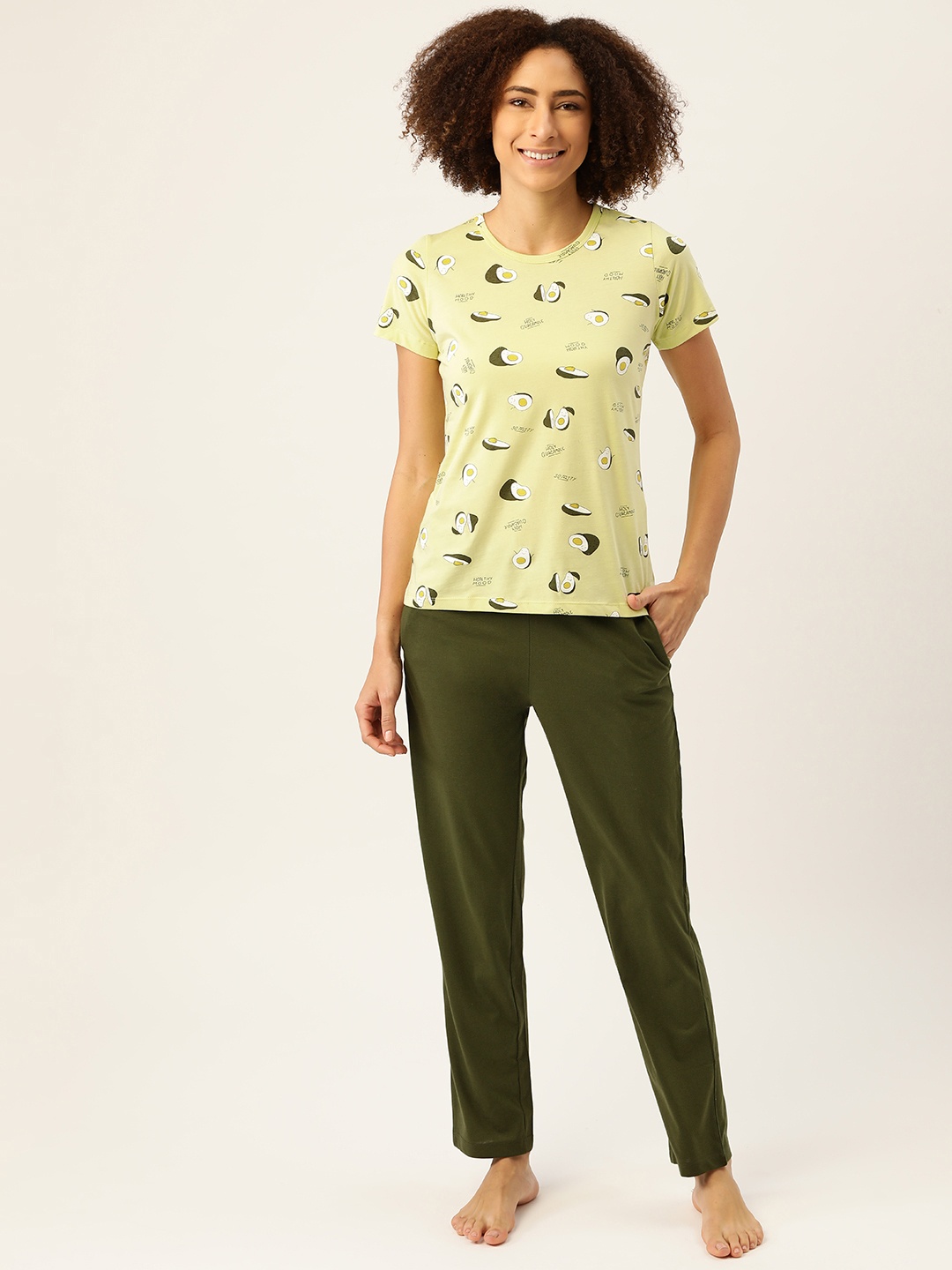 

MADAME M SECRET Women Lime Green & White Avocado Print Pyjamas Set