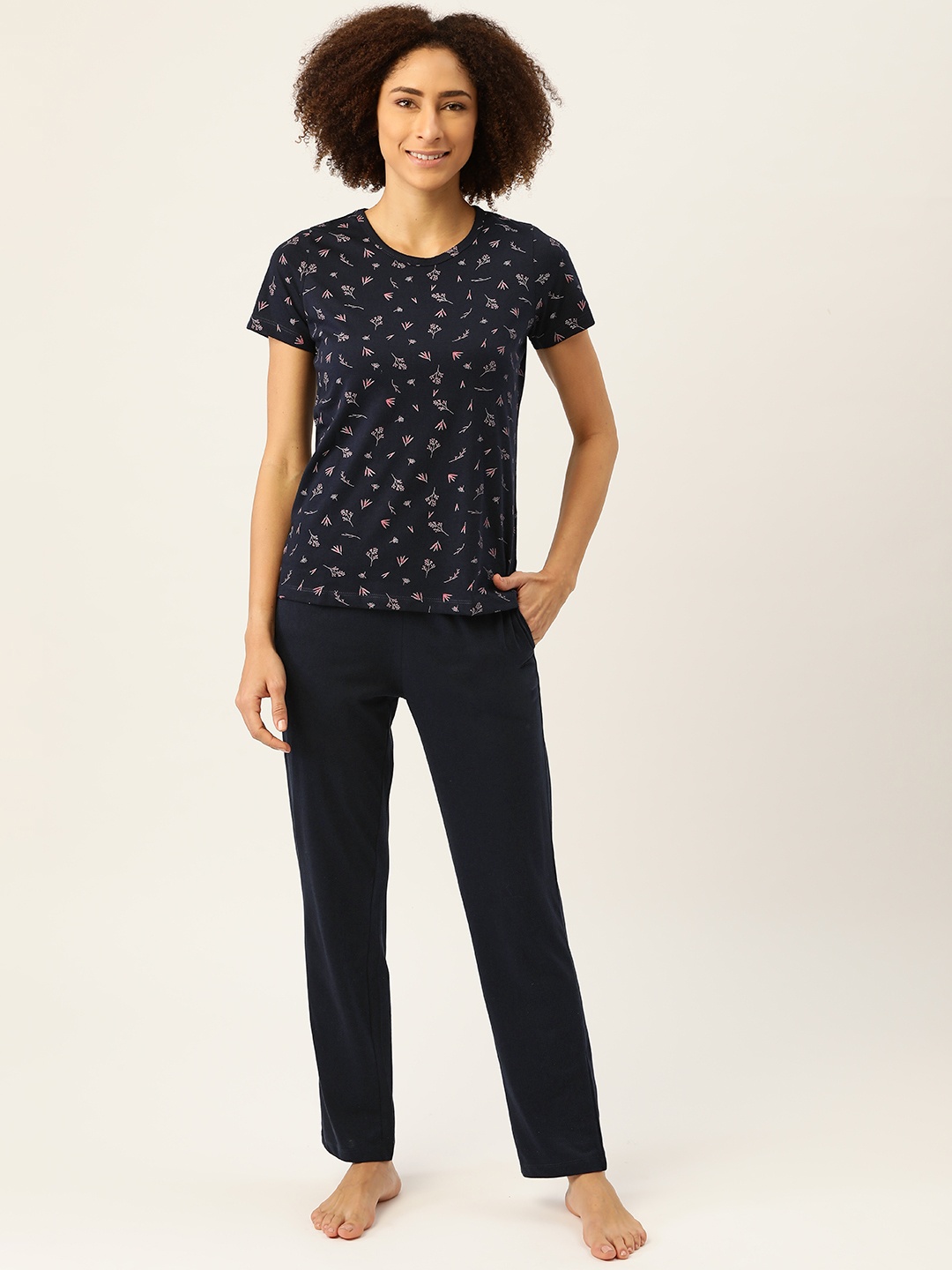 

MADAME M SECRET Women Navy Blue & Pink Floral Printed Pyjamas Set