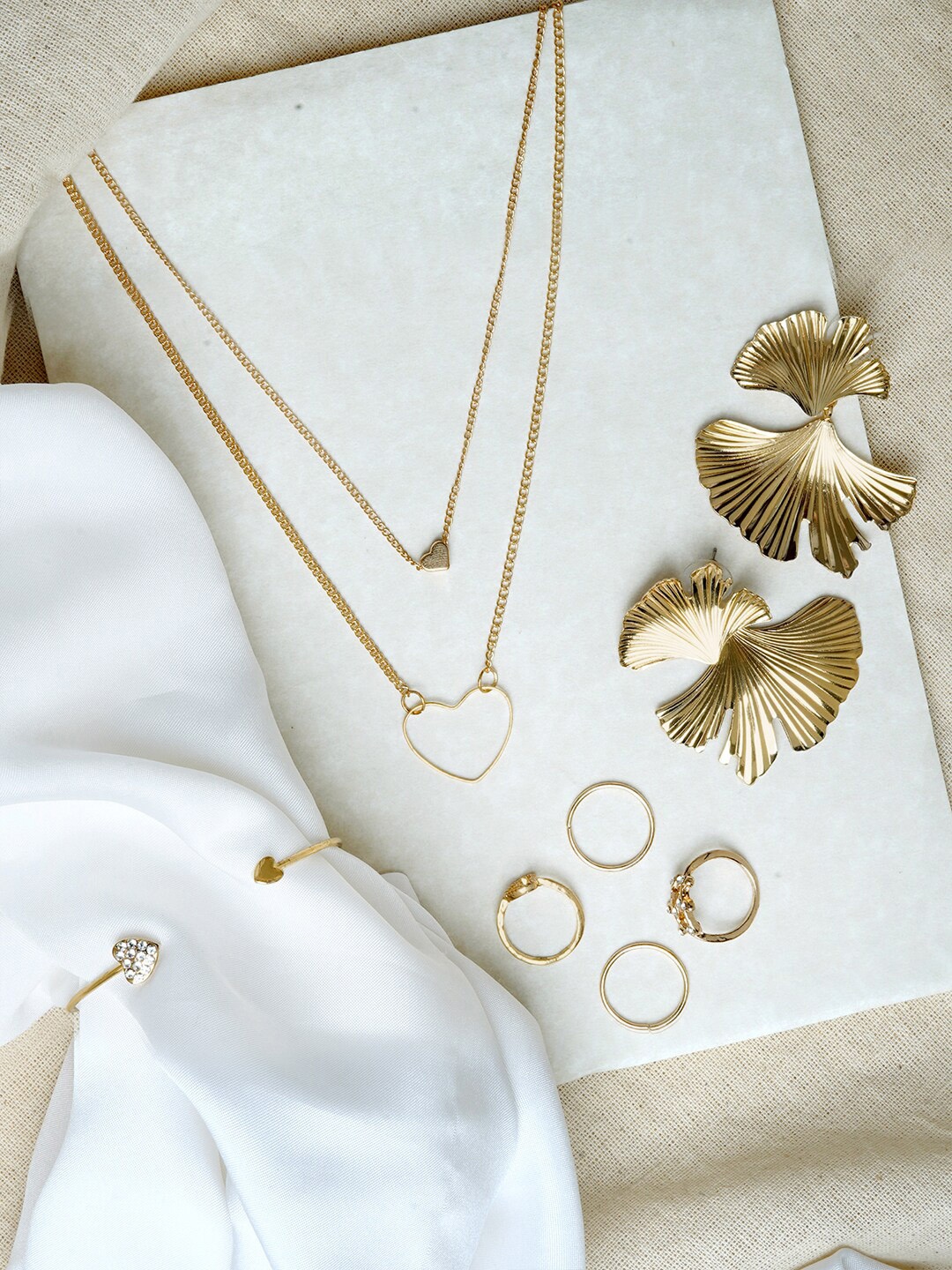 

JOKER & WITCH Gold-Plated White Stone-Studded Layered Jewellery Set