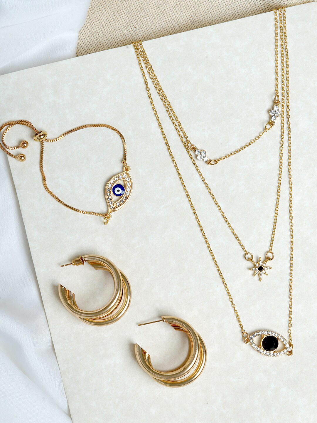 

JOKER & WITCH Gold-Plated White & Blue Stone-Studded Superstiton Jewellery Set