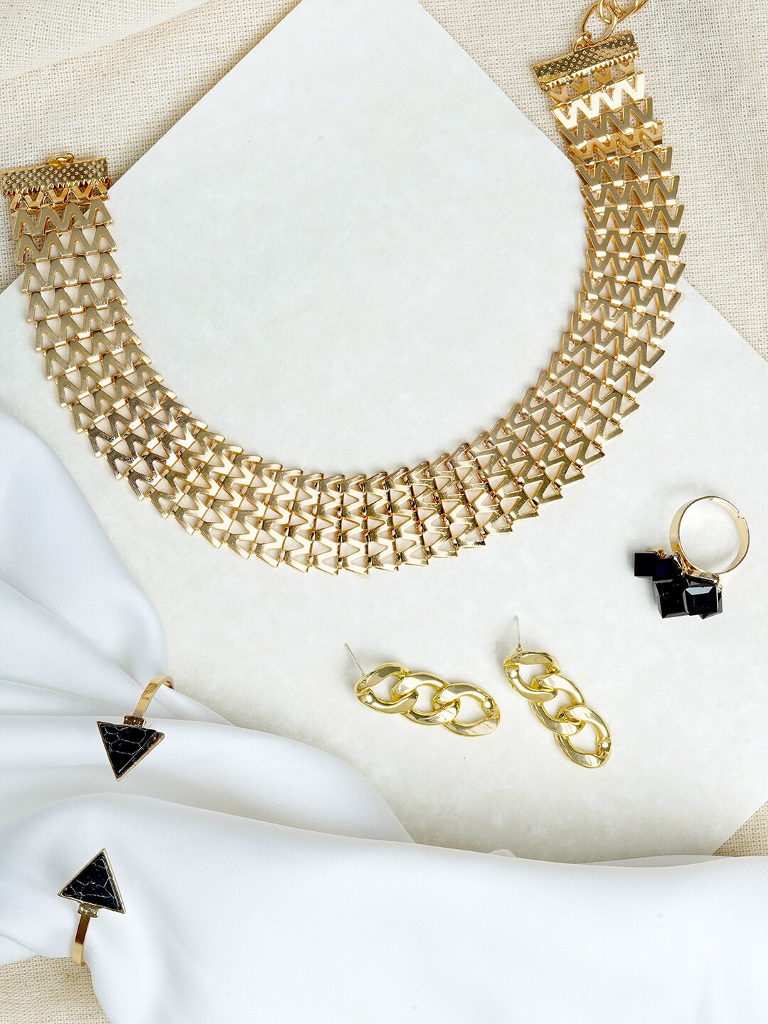 

JOKER & WITCH Gold-Plated & Black Stone-Studded Jewellery Set