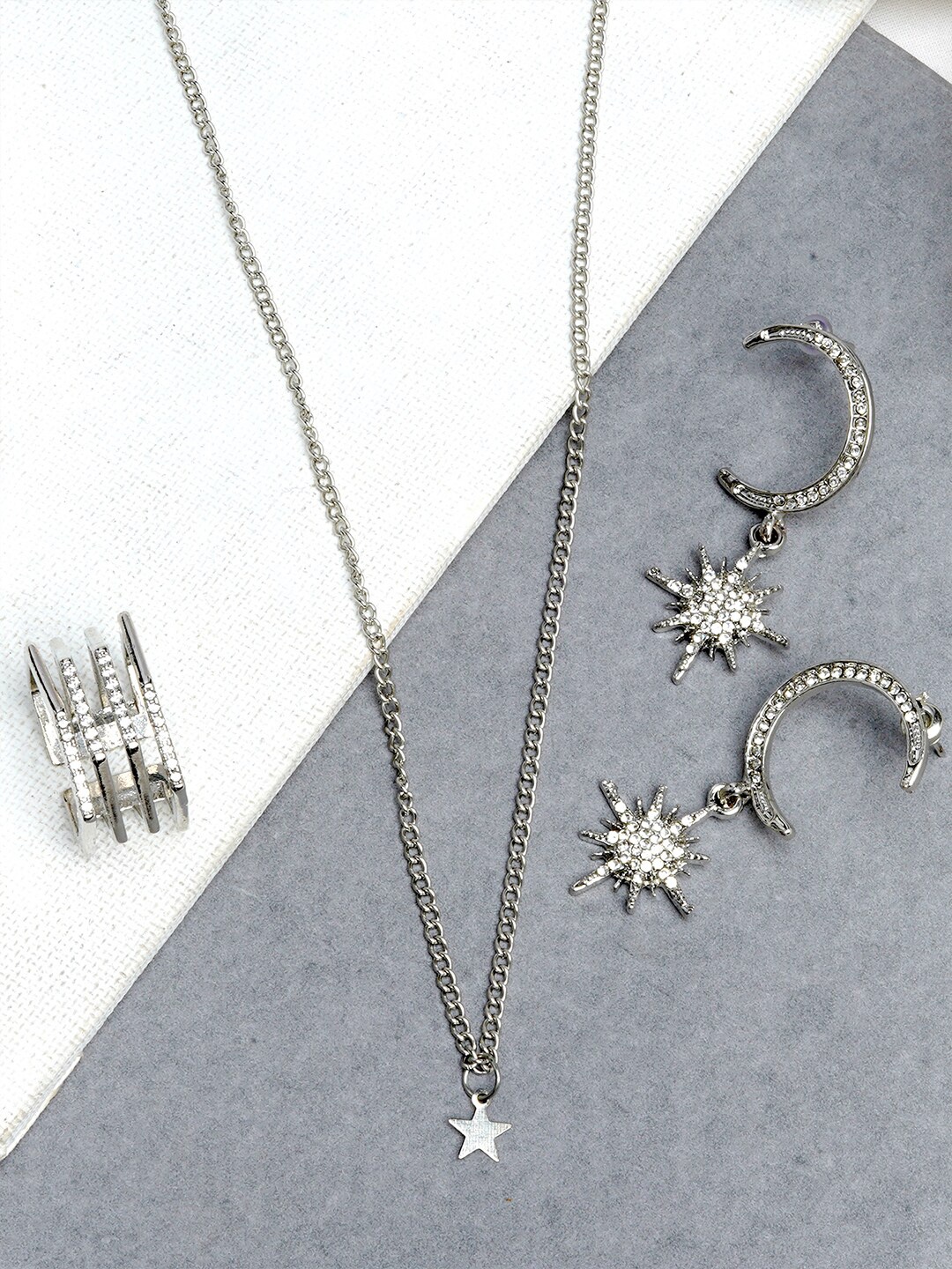 

JOKER & WITCH Silver-Plated White Stone-Studded Fiord Jewellery Set