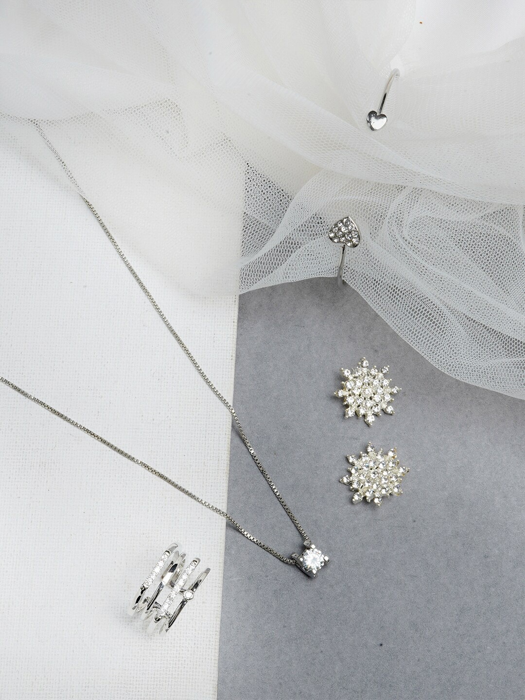 

JOKER & WITCH Silver-Plated & White Stone-Studded Jewellery Set