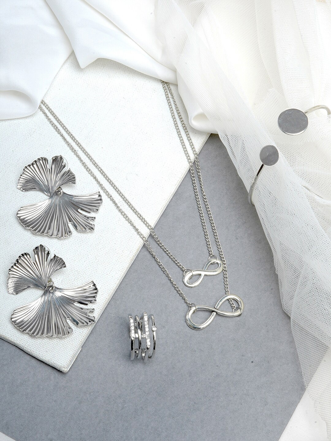

JOKER & WITCH Silver-Plated & White Stone-Studded Jewellery Set