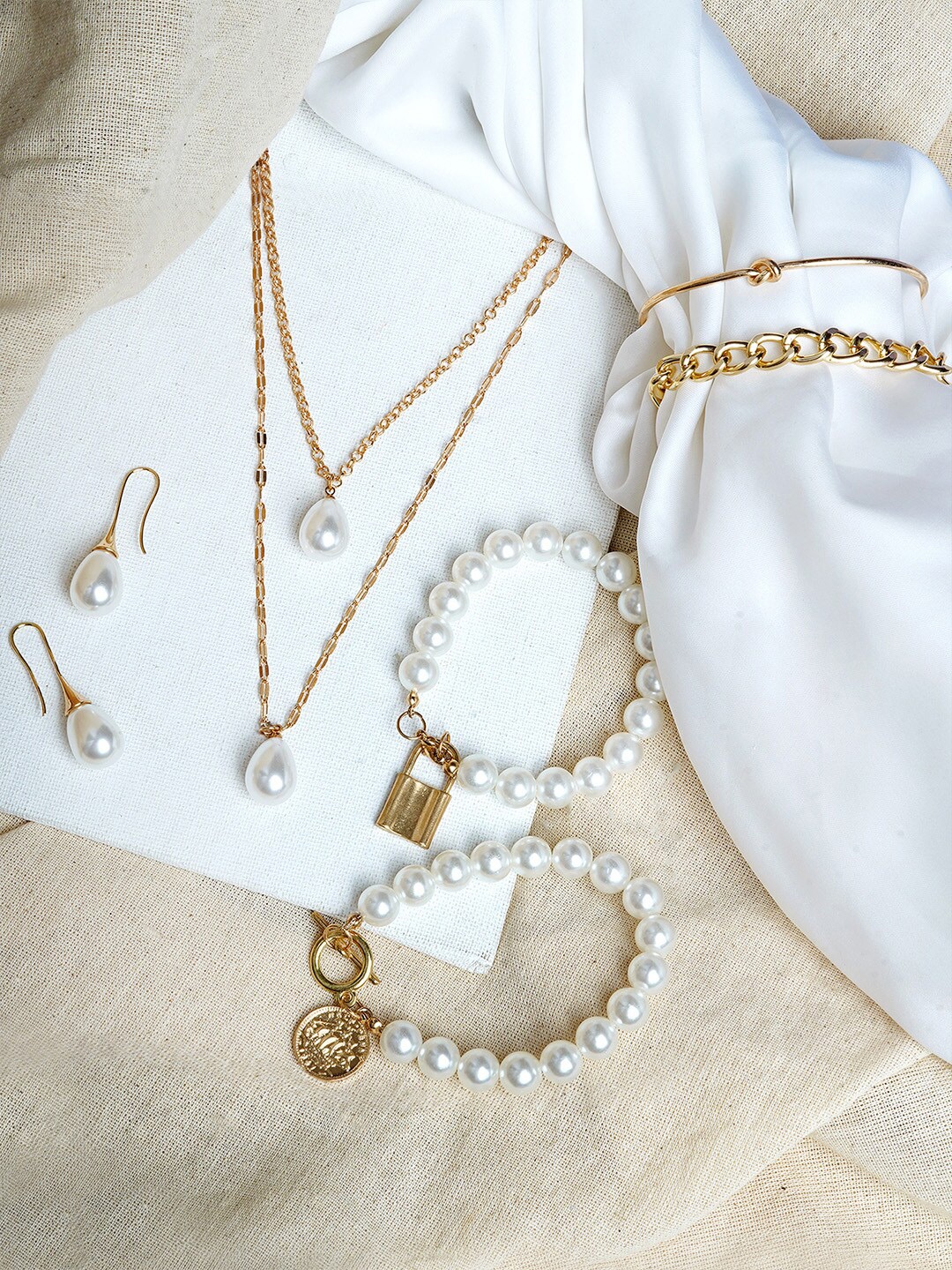 

JOKER & WITCH Gold-Plated White Pearl Beaded Mystic Jewellery Set