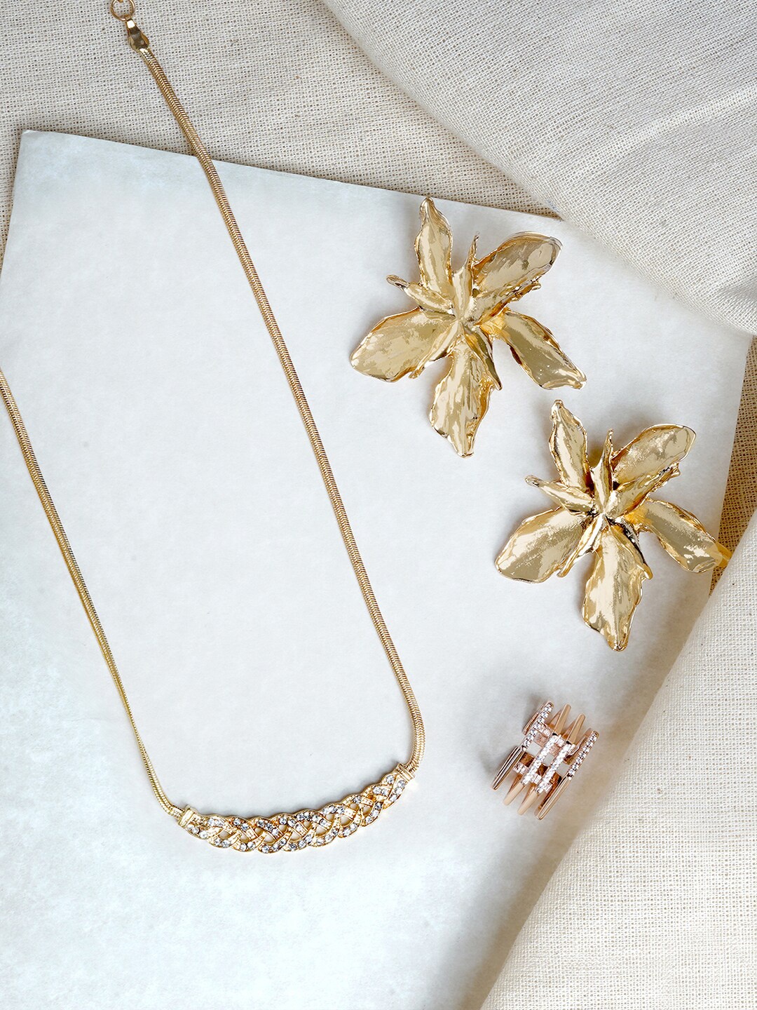 

JOKER & WITCH Gold-Plated White Stone-Studded Supernova Jewellery Set
