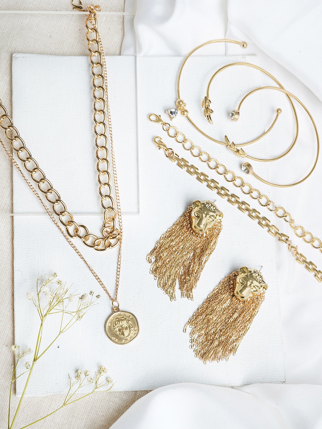 

JOKER & WITCH Gold-Plated White Stone-Studded Be Fierce Jewellery Set