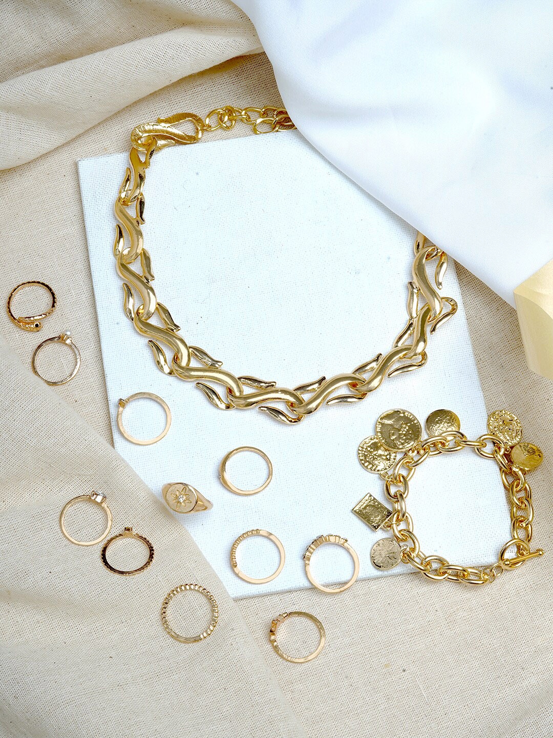 

JOKER & WITCH Gold-Plated White Stone-Studded & Beaded Jewellery Set