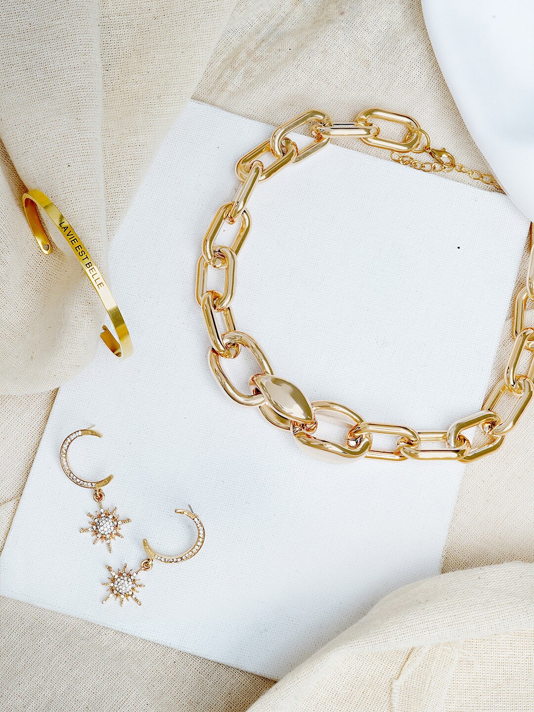 

JOKER & WITCH Gold-Plated White Stone-Studded Golden Charm Jewelry Set