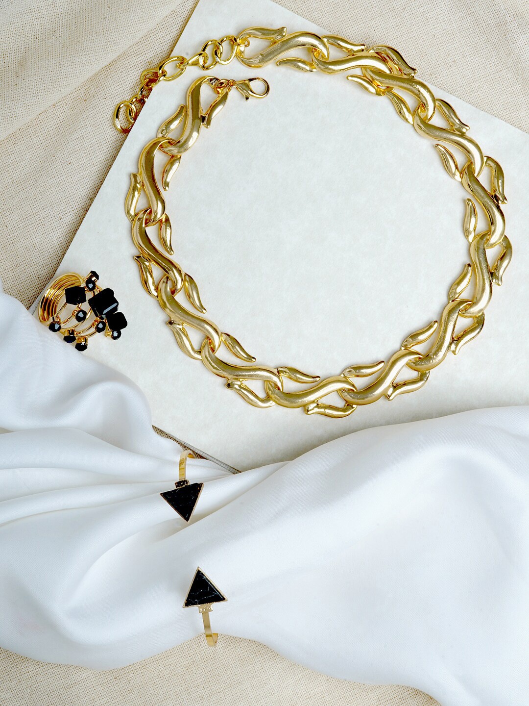 

JOKER & WITCH Gold-Plated Black Stone-Studded Retrograde Jewellery Set