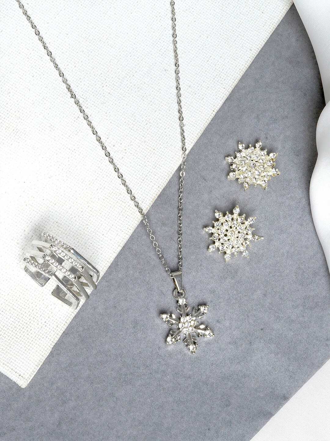 

JOKER & WITCH Silver-Plated White Stone-Studded Jewellery Set