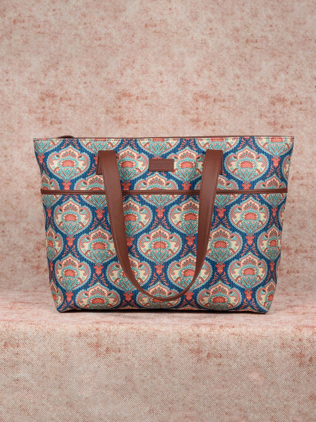 

ZOUK Blue Ethnic Motifs Printed Structured Tote Bag