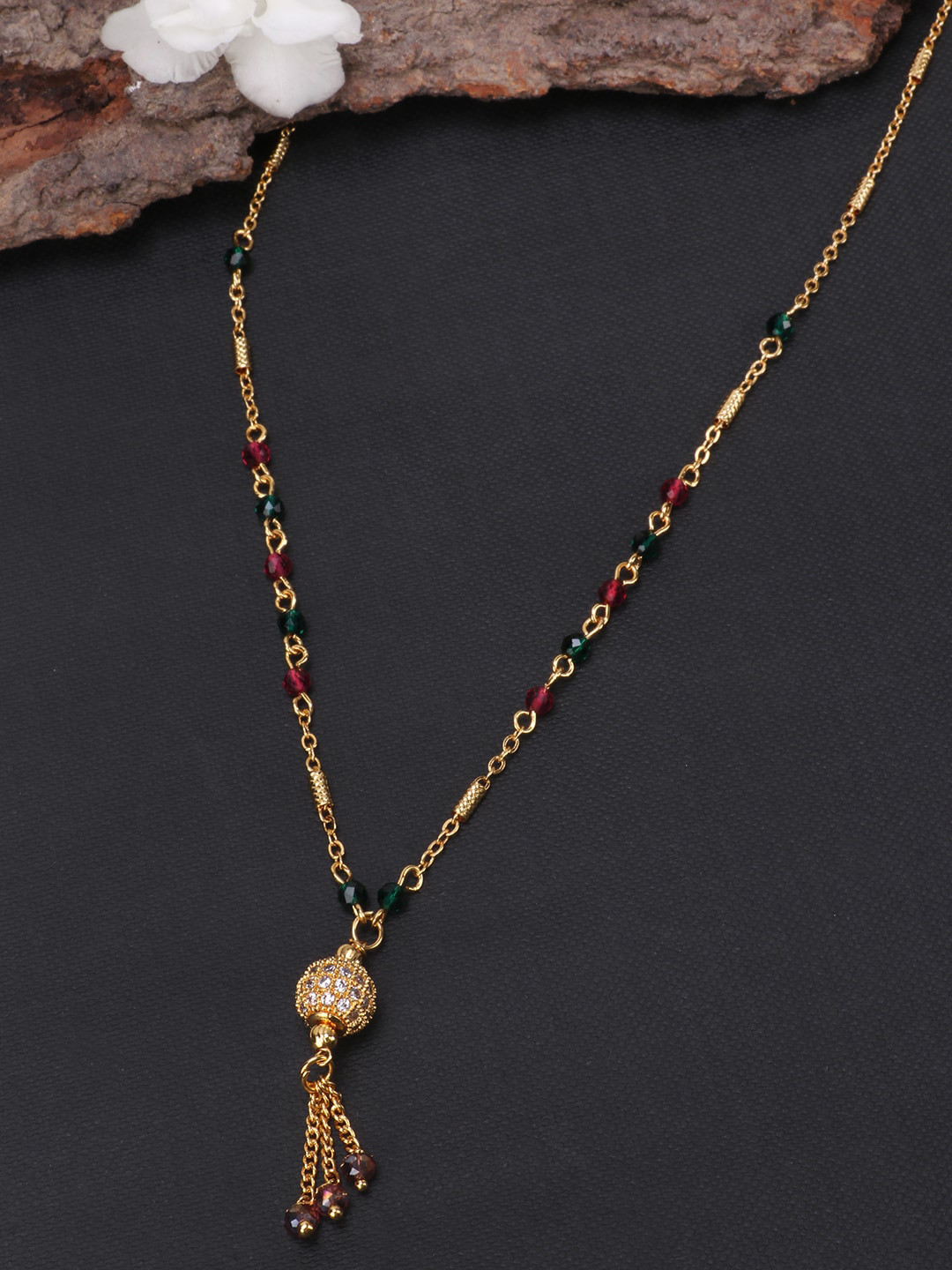 

JEWELS GEHNA Stylish Gold Plated American Diamond Taselled Mangalsutra