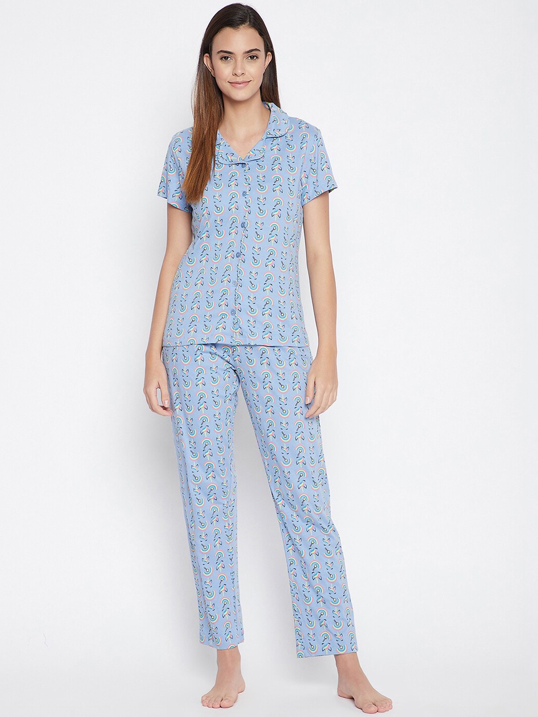

Clovia Women Blue Graphic Night Suit