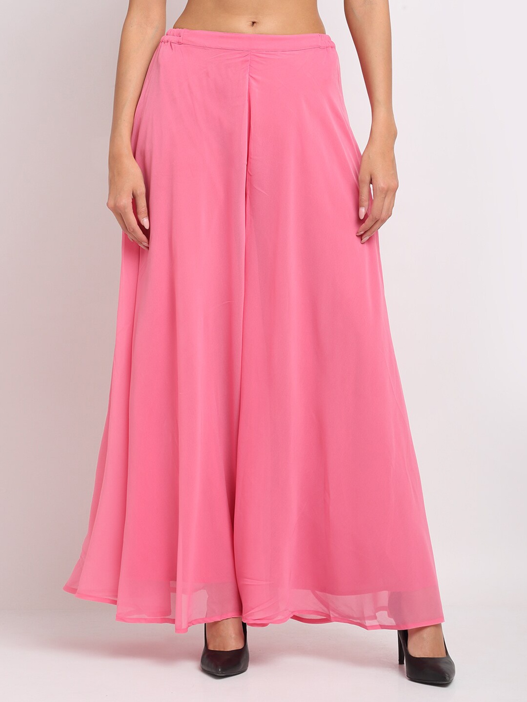 

Just Wow Women Pink Flared Knitted Georgette Palazzos