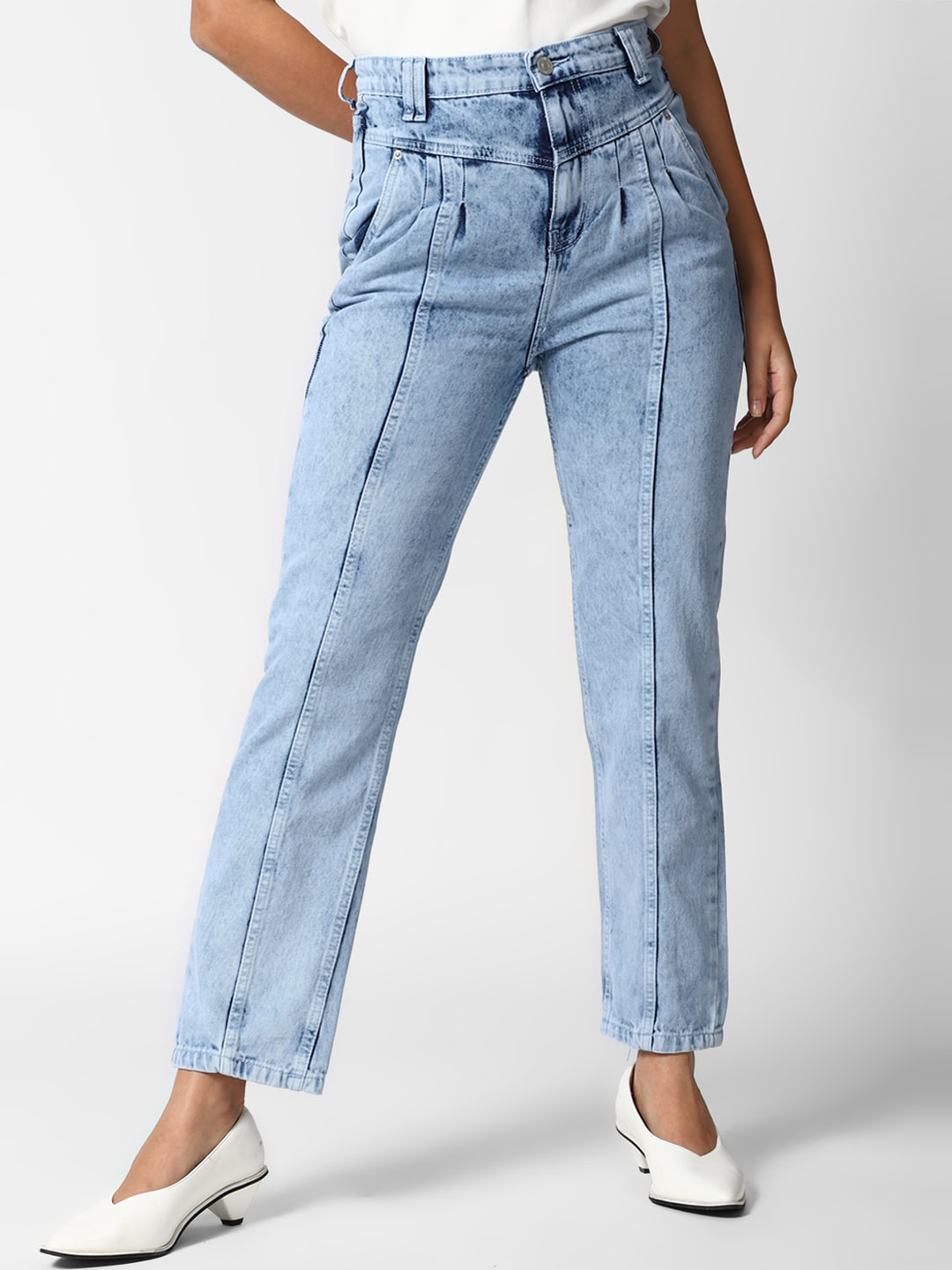 

FOREVER 21 Women Blue High-Rise Heavy Fade Jeans