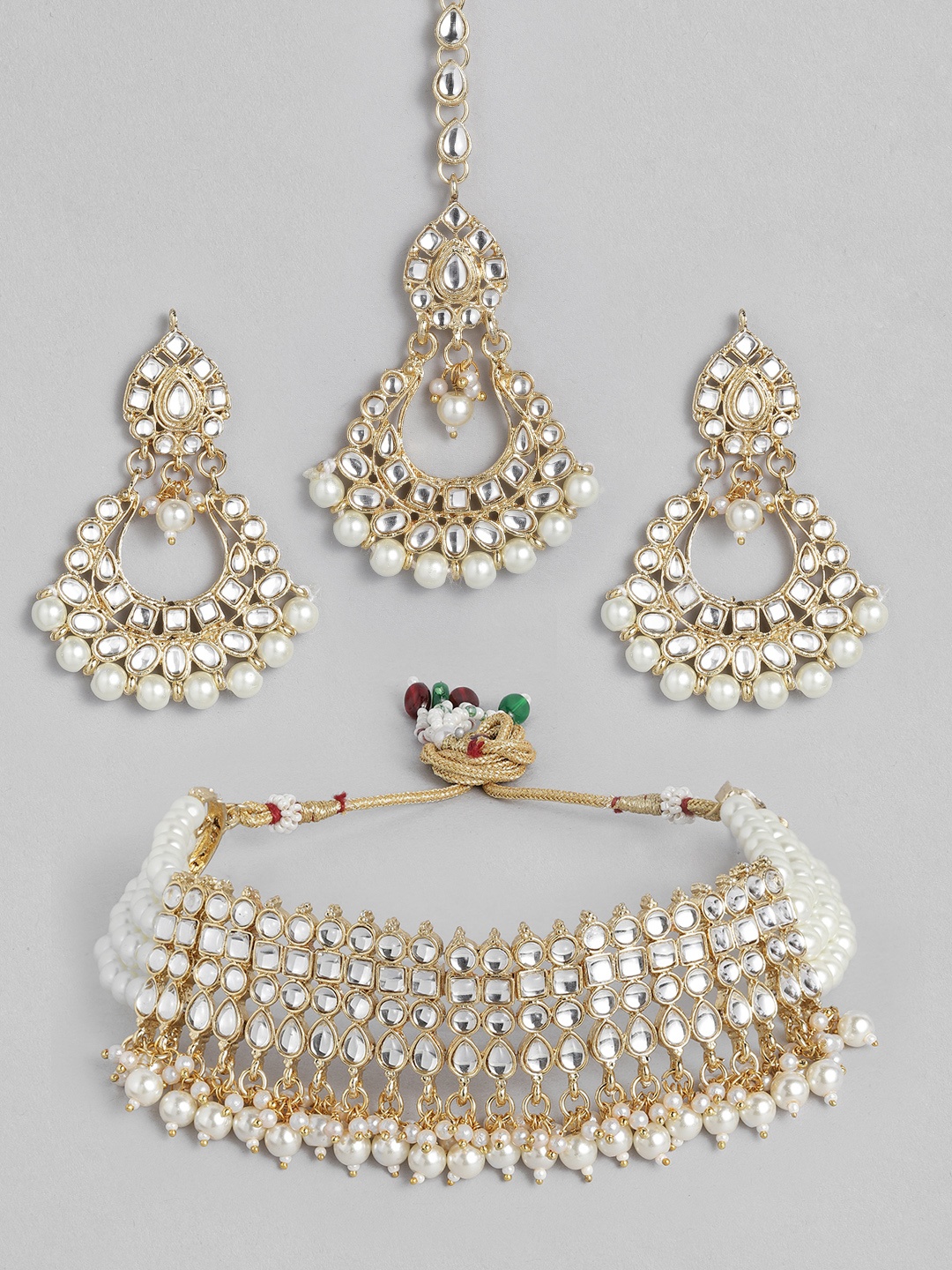 

ASMITTA JEWELLERY Women Gold-Toned & White Kundan Pearl Studded Choker Necklace Set