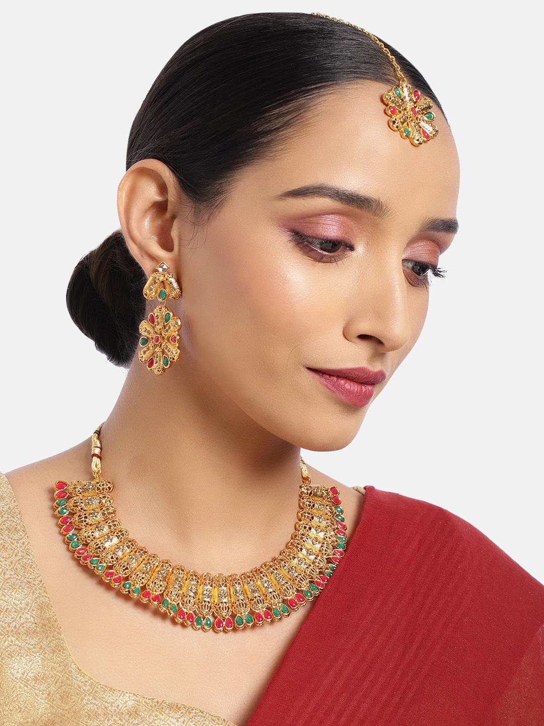 

ASMITTA JEWELLERY Incredible Designer Gold Toned Multicolor Choker Necklace Set