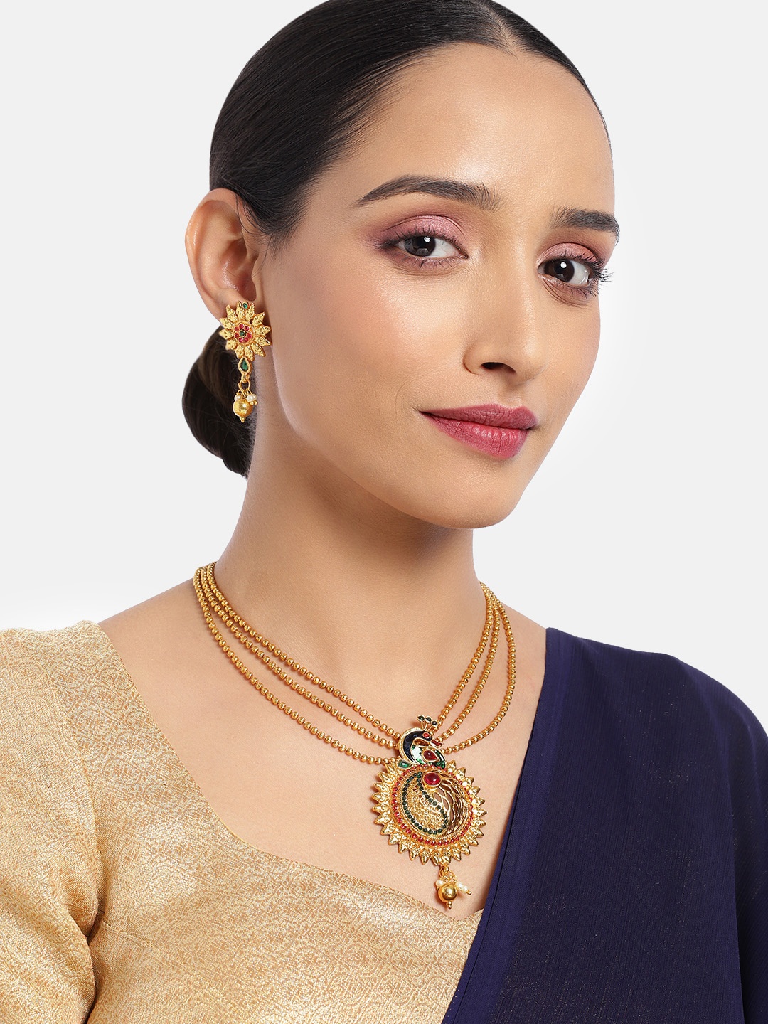 

ASMITTA JEWELLERY Gold Toned Meenakari Multi String Necklace Set