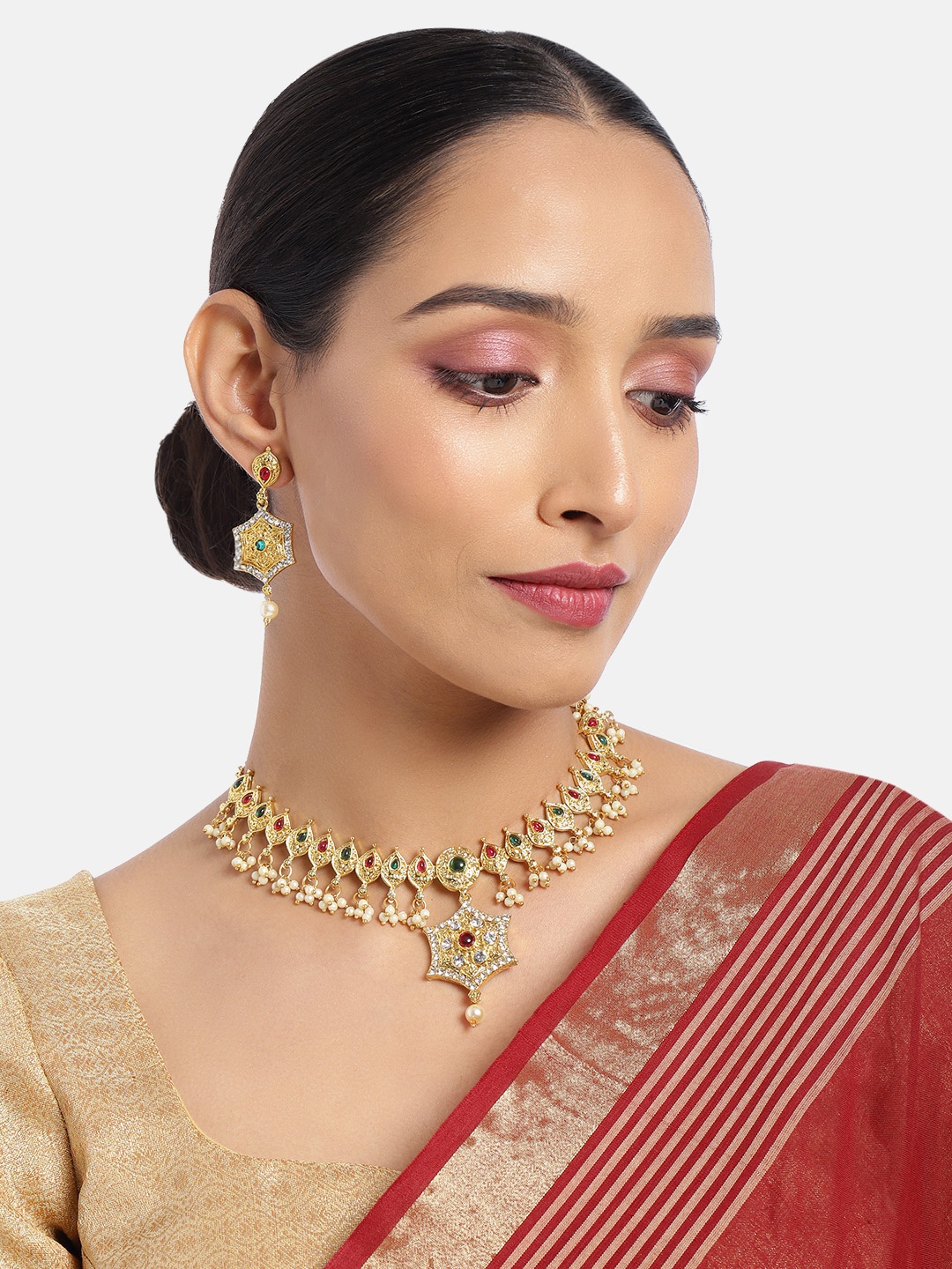 

ASMITTA JEWELLERY Gold Toned Traditional Kundan Necklace Set