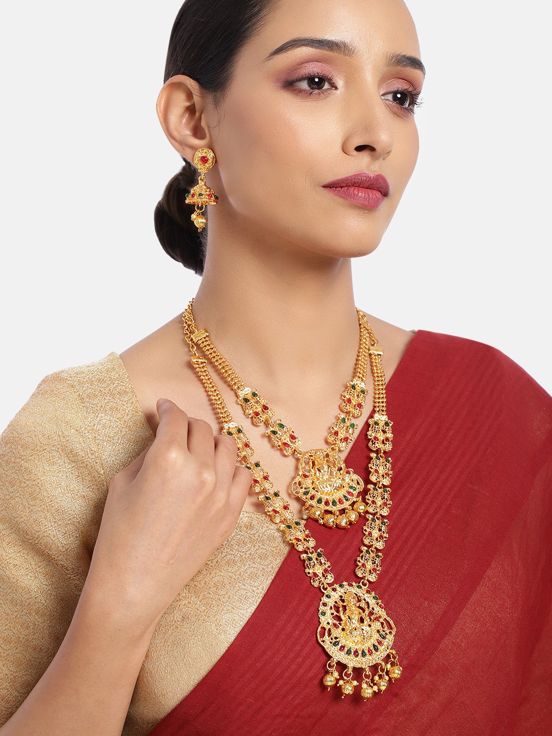 

ASMITTA JEWELLERY 18 K Gold Toned Double Necklace Set