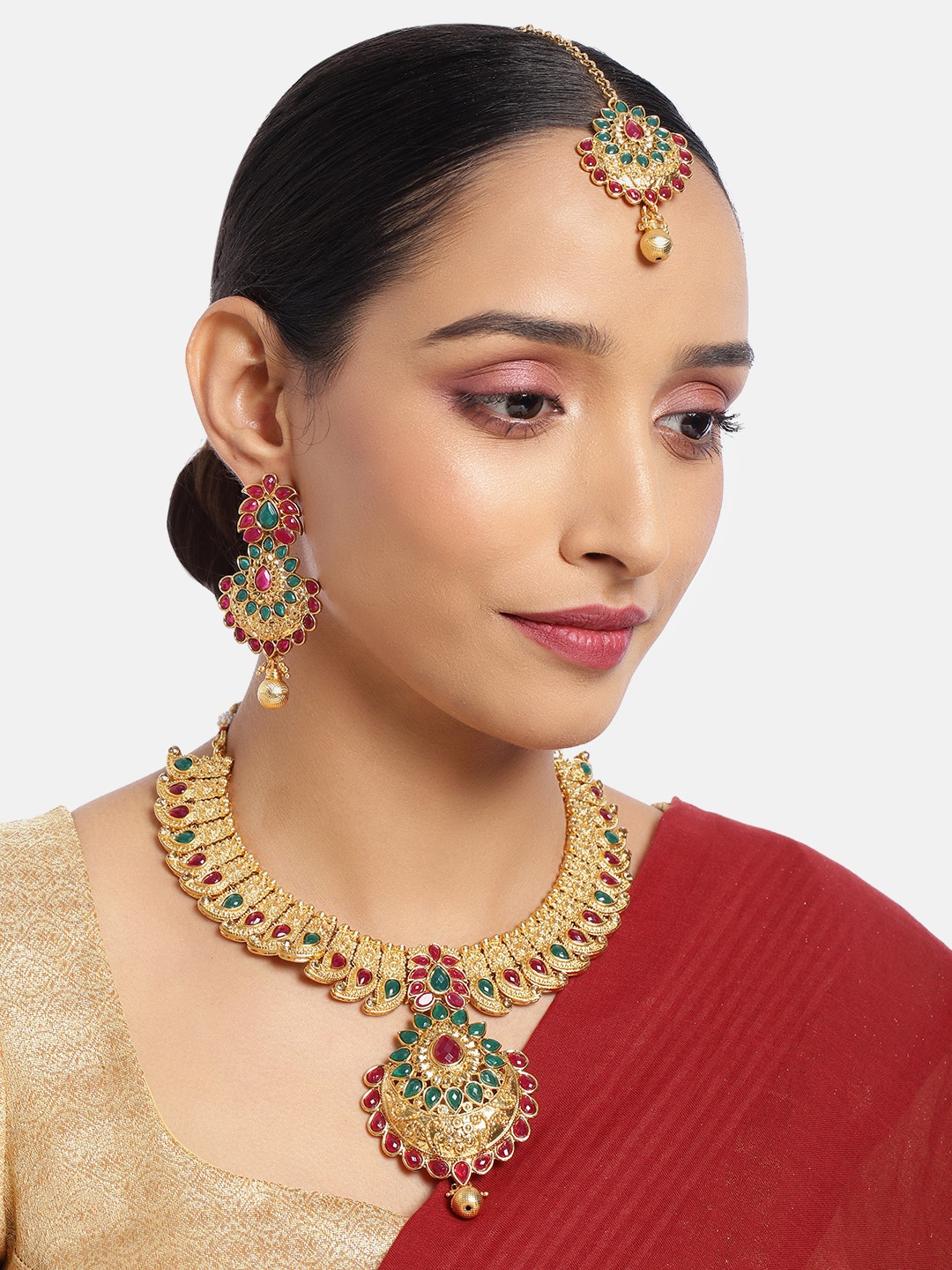

ASMITTA JEWELLERY Royal Gold Toned Choker Necklace Set