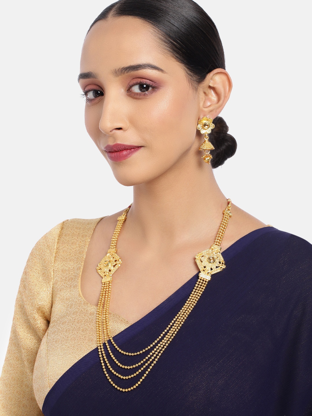 

ASMITTA JEWELLERY Gold Toned Traditional Multi String Necklace Set