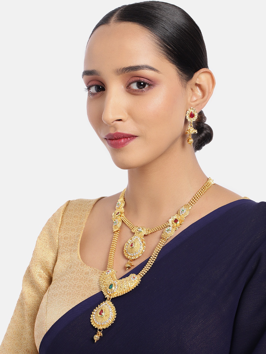 

ASMITTA JEWELLERY Gold Toned Kundan Studded Double Layered Necklace Set