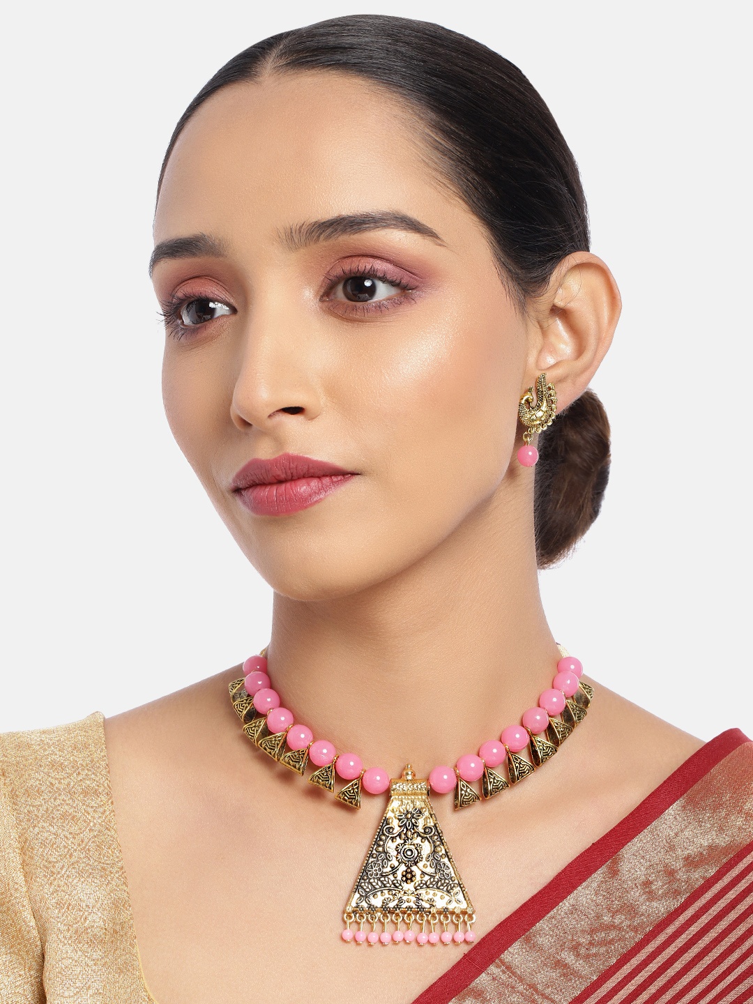 

ASMITTA JEWELLERY Gold Toned Beaded Necklace Set
