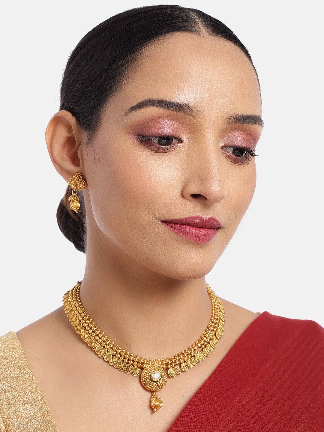 

ASMITTA JEWELLERY Traditional Gold Toned Choker Copper Necklace Set