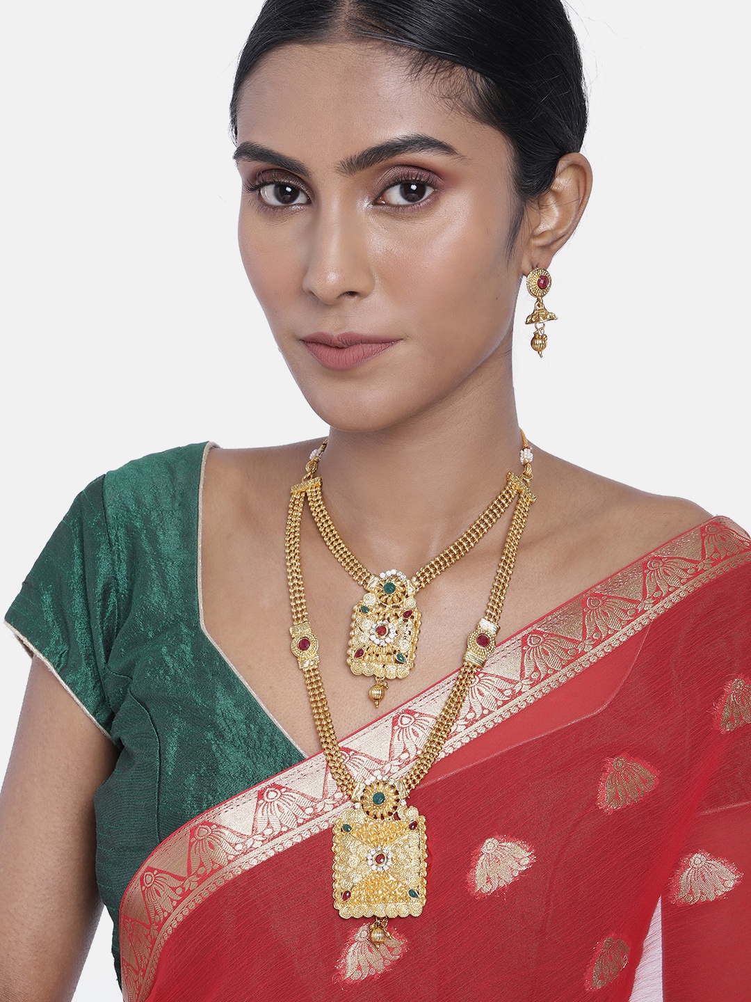 

ASMITTA JEWELLERY Traditional Gold Toned Double Layered Necklace Set