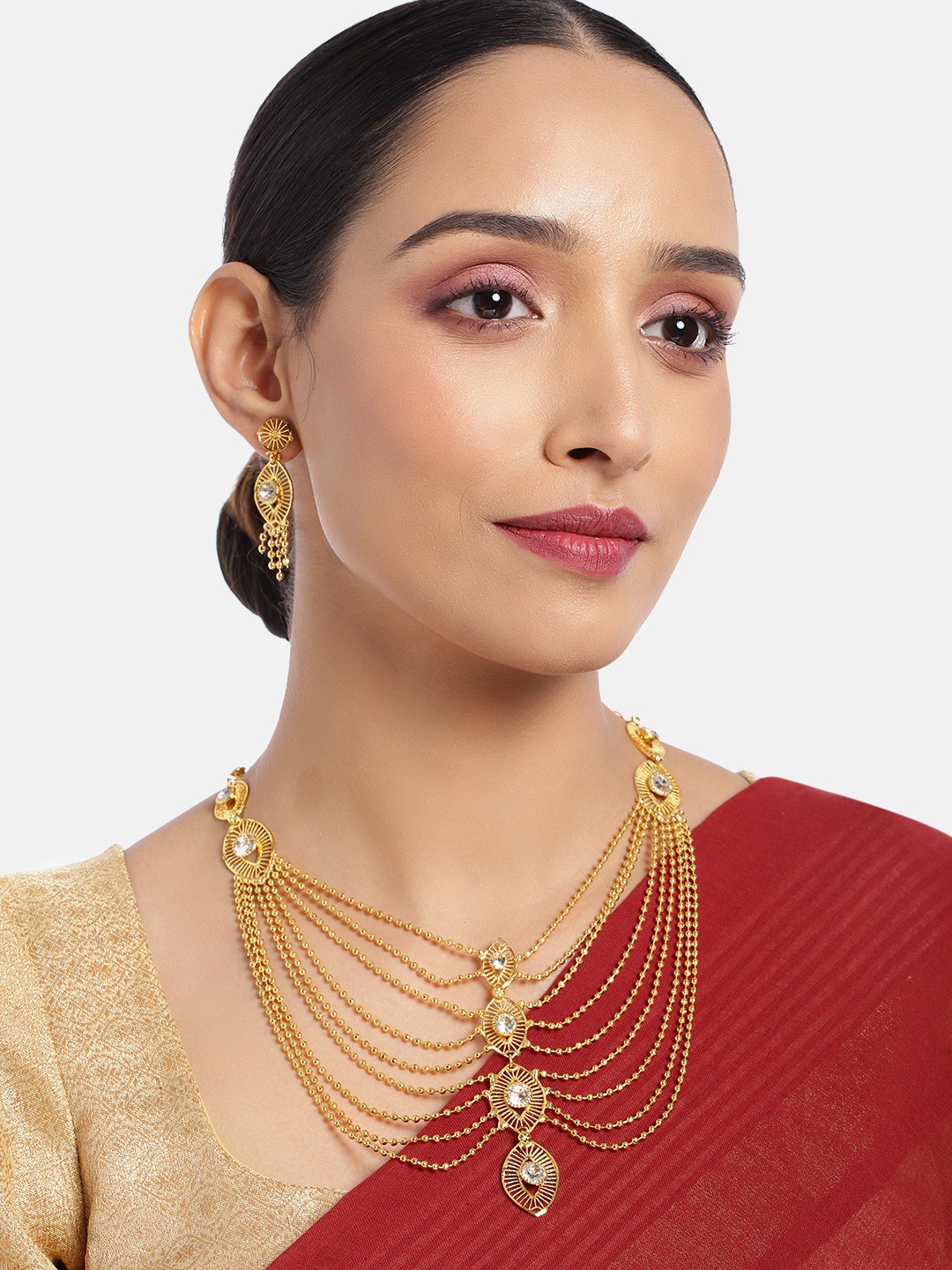 

ASMITTA JEWELLERY Gram Gold Plated Multi String Necklace Set