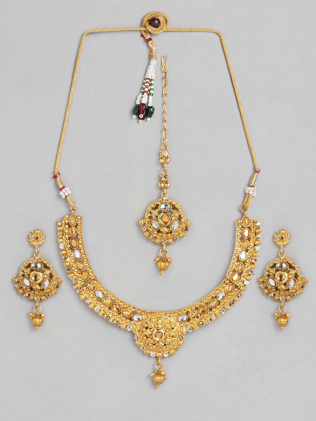 

ASMITTA JEWELLERY Gold Toned Choker Necklace Set with Mangtikka