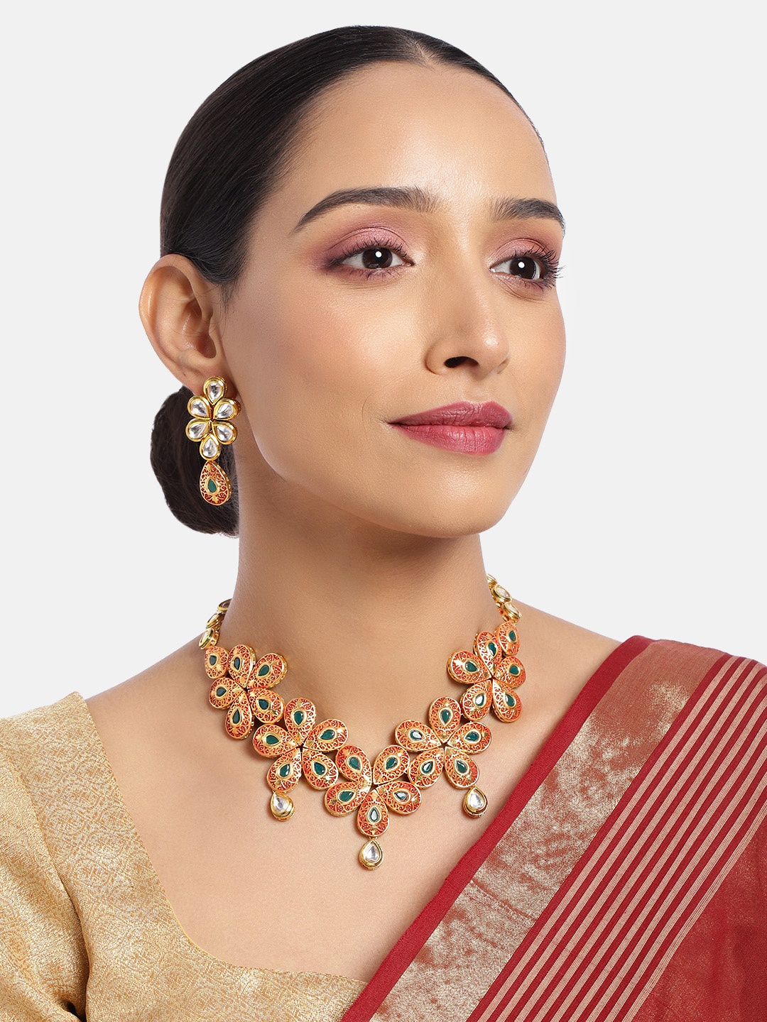 

ASMITTA JEWELLERY Gold Toned Kundan Studded Necklace Set, Red