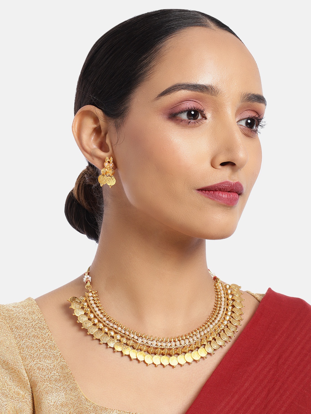 

ASMITTA JEWELLERY Traditional Gold Toned Choker Necklace Set
