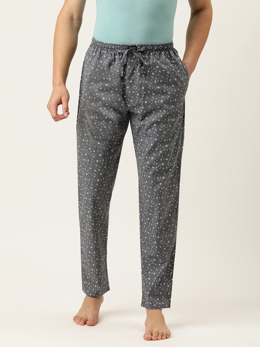 

Urban Dog Men Grey Printed Lounge Pant, Charcoal