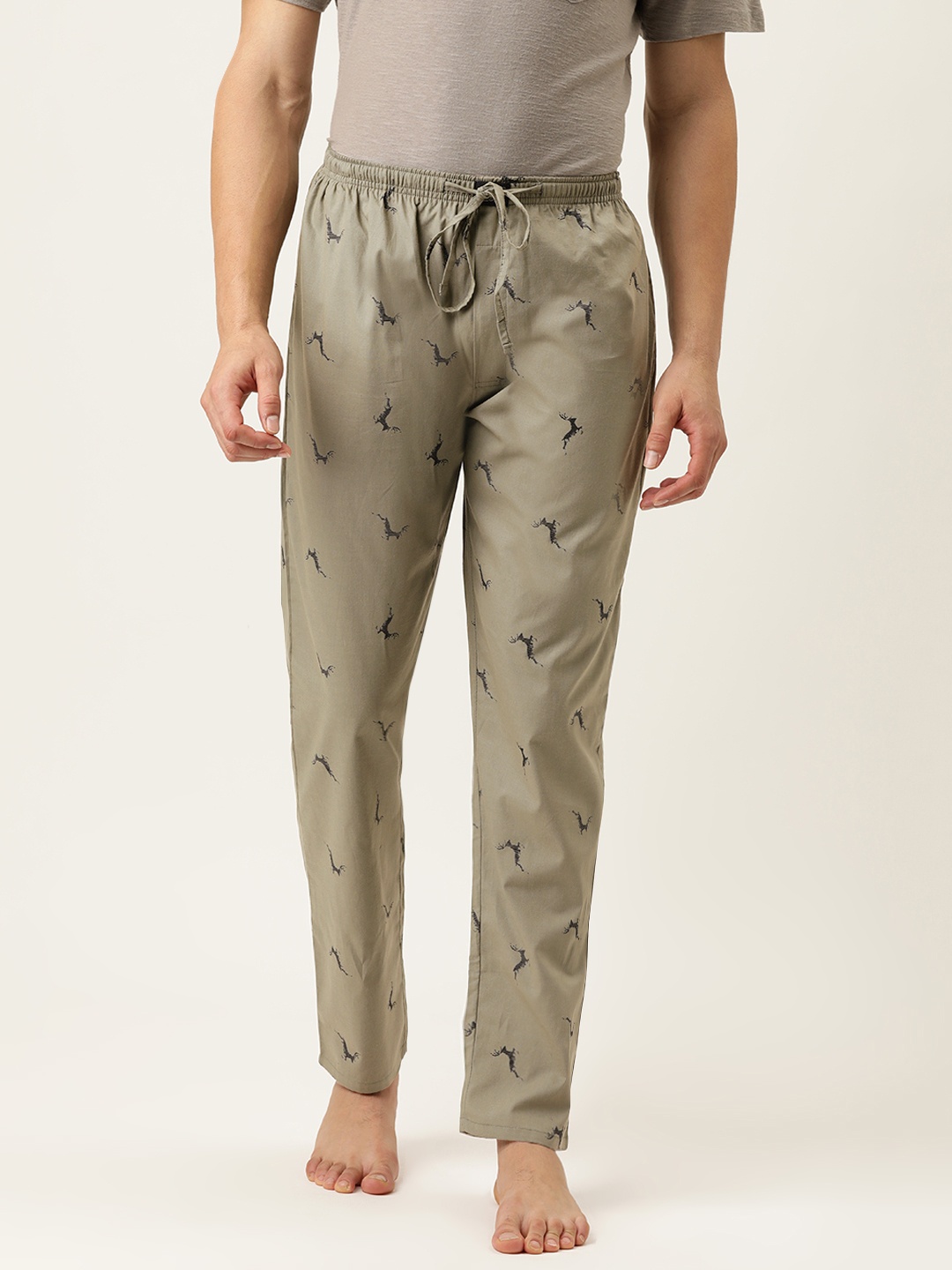 

Urban Dog Men Olive Green Printed Cotton Lounge Pants