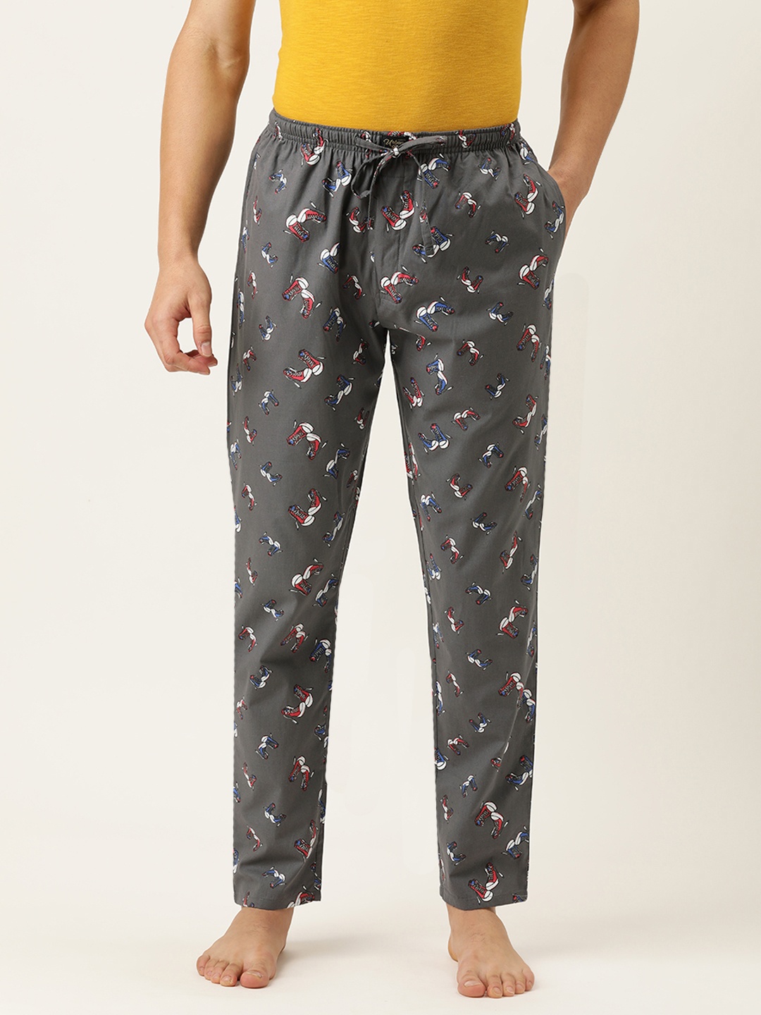 

Urban Dog Men Grey Printed Lounge Pant, Charcoal
