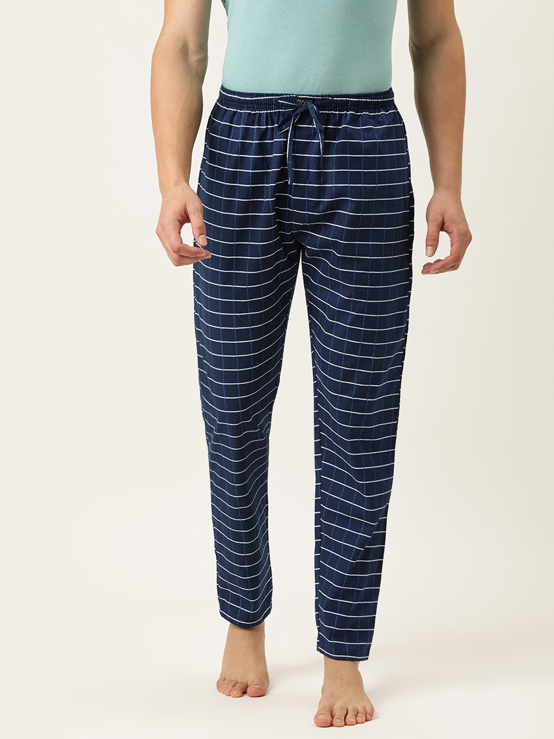 

Urban Dog Men Navy Blue Striped Cotton Lounge Pants
