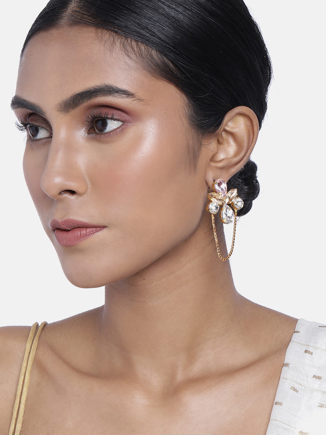 

ASMITTA JEWELLERY Gold-Toned & White Floral Studs Earrings