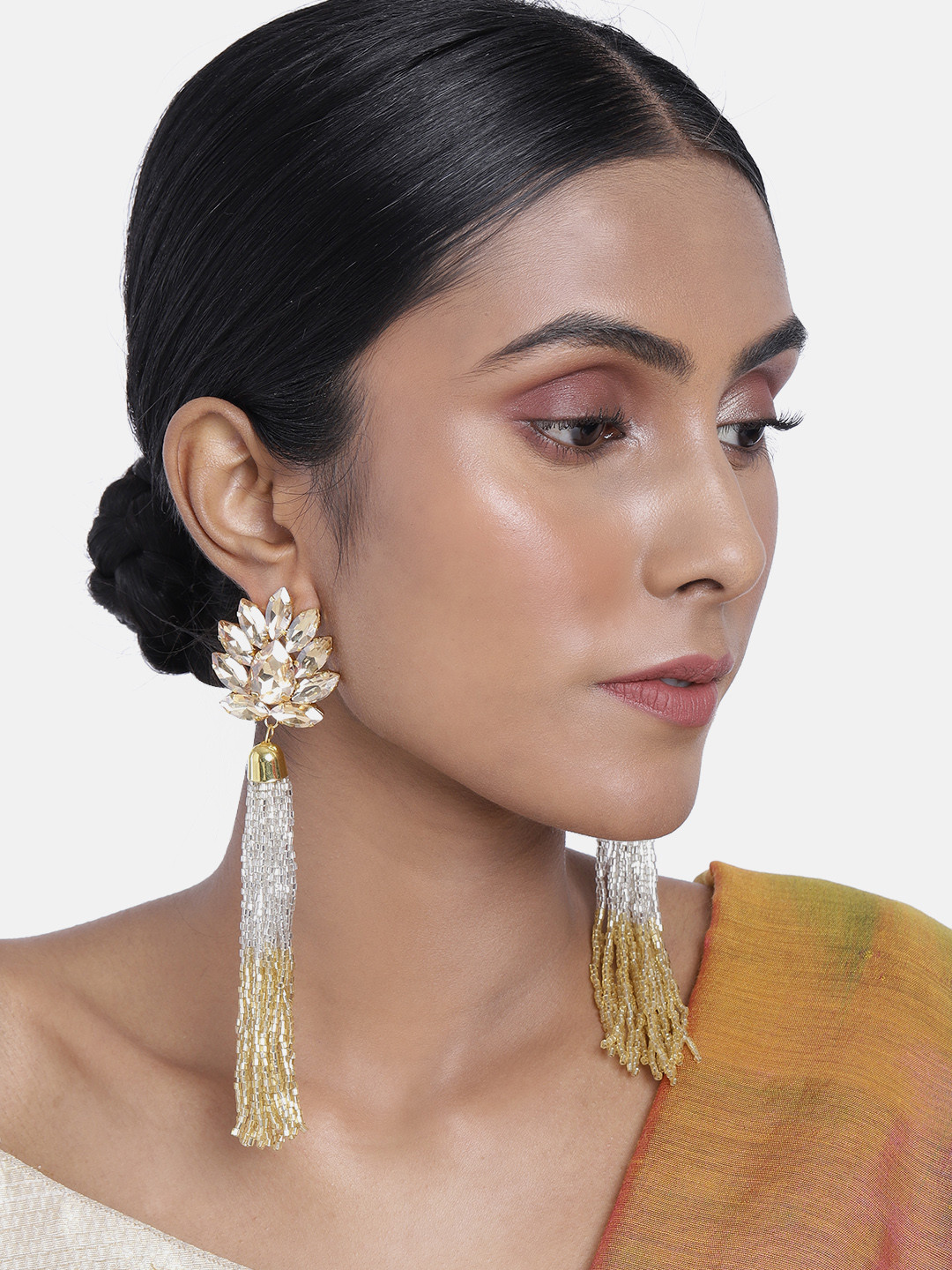 

ASMITTA JEWELLERY Gold-Toned & White Classic Drop Earrings