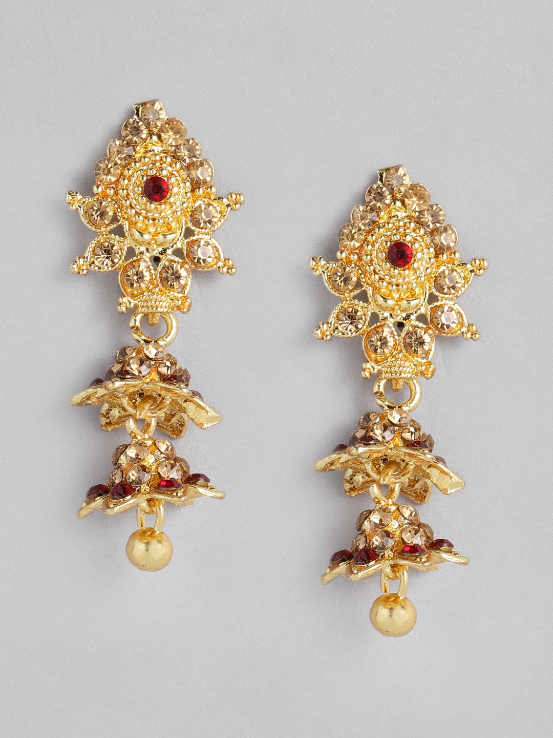 

ASMITTA JEWELLERY Gold-Toned & Red Feather Shaped Jhumkas Earrings