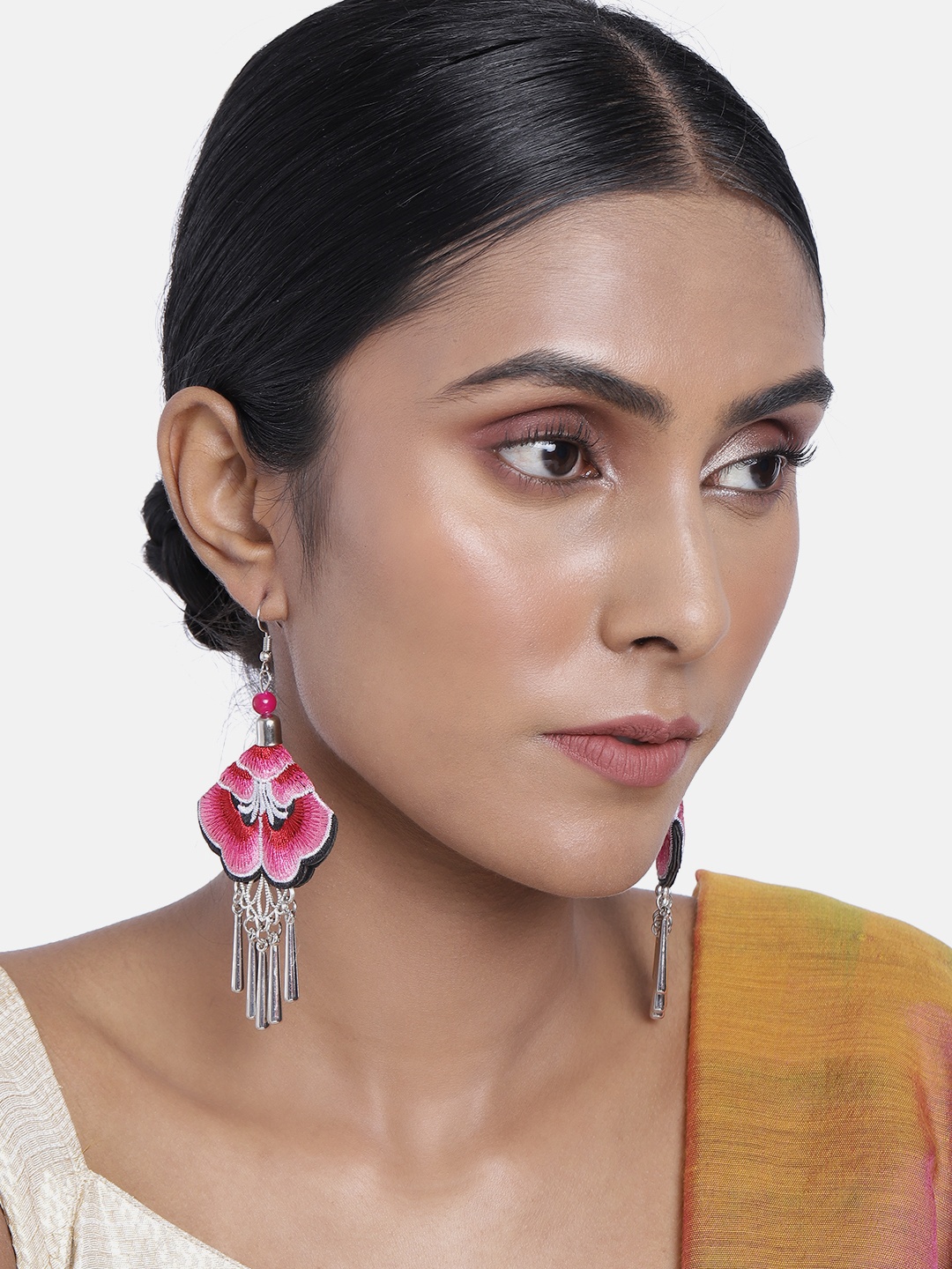 

ASMITTA JEWELLERY Silver-Toned & Pink Contemporary Drop Earrings