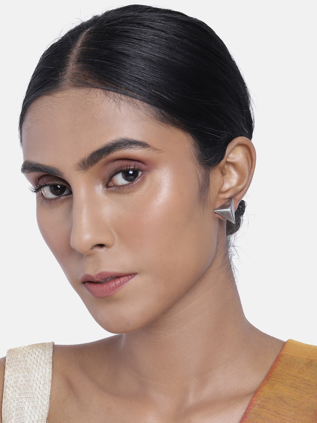 

ASMITTA JEWELLERY Silver-Toned Triangular Studs Earrings