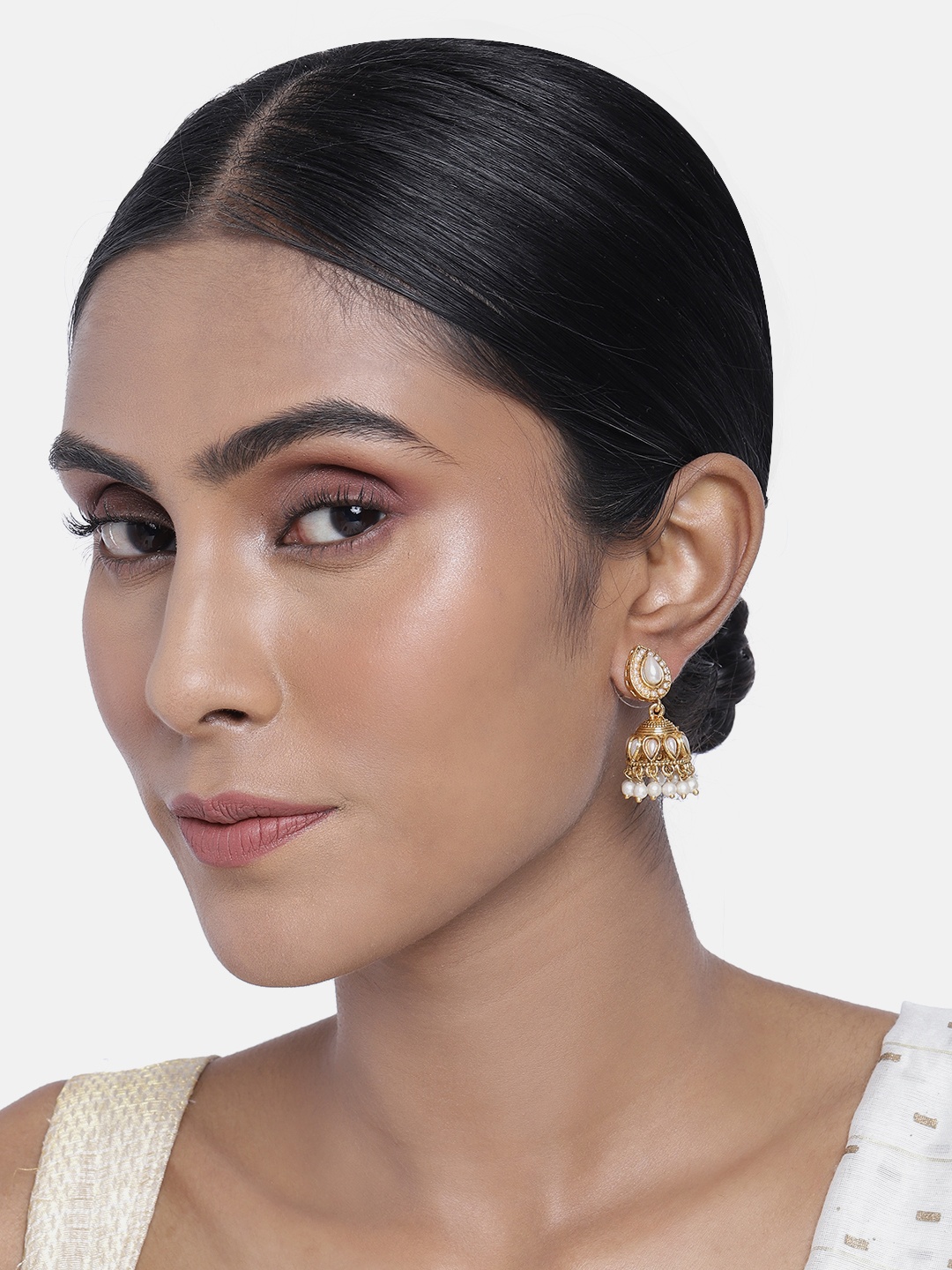 

ASMITTA JEWELLERY Gold-Toned & White Dome Shaped Jhumkas Earrings